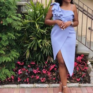 ASOS Premium Ruffle One Shoulder Scuba Midi Dress